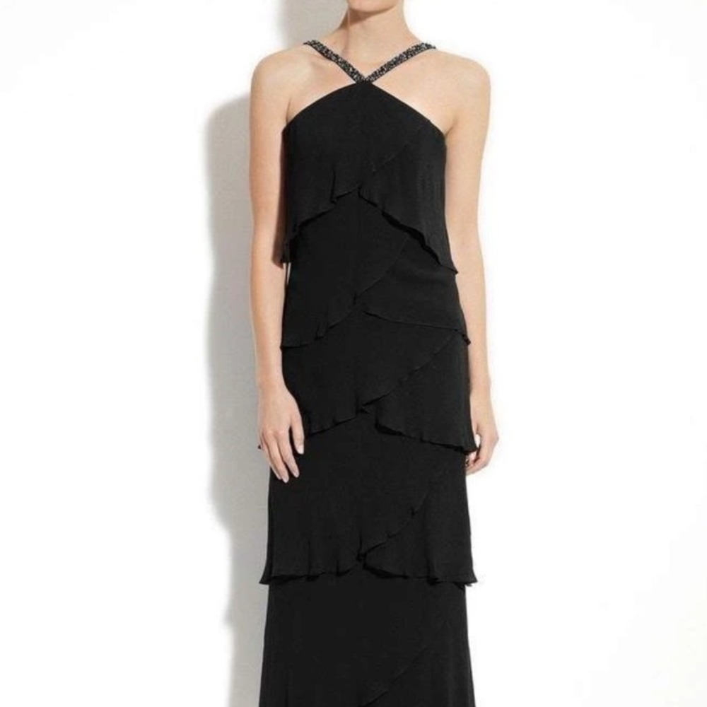 Daymor Couture Black Multi-Tiered 100% Silk Chiffon Cocktail Dress - Size 10